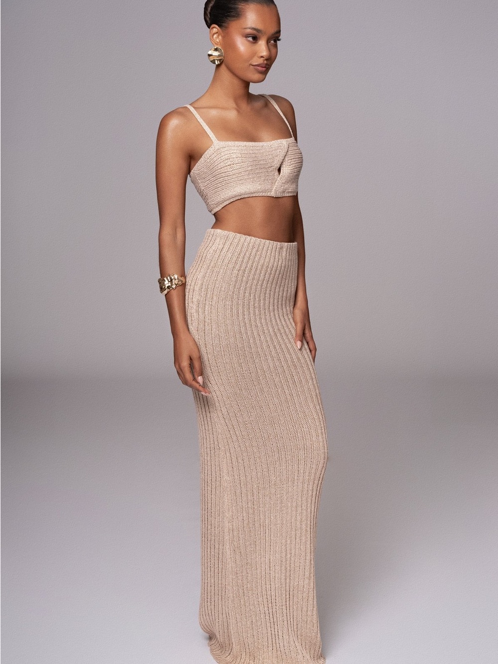 JLUXLABEL Ribbed Knit Tan Maxi Skirt - Picture 2 of 7